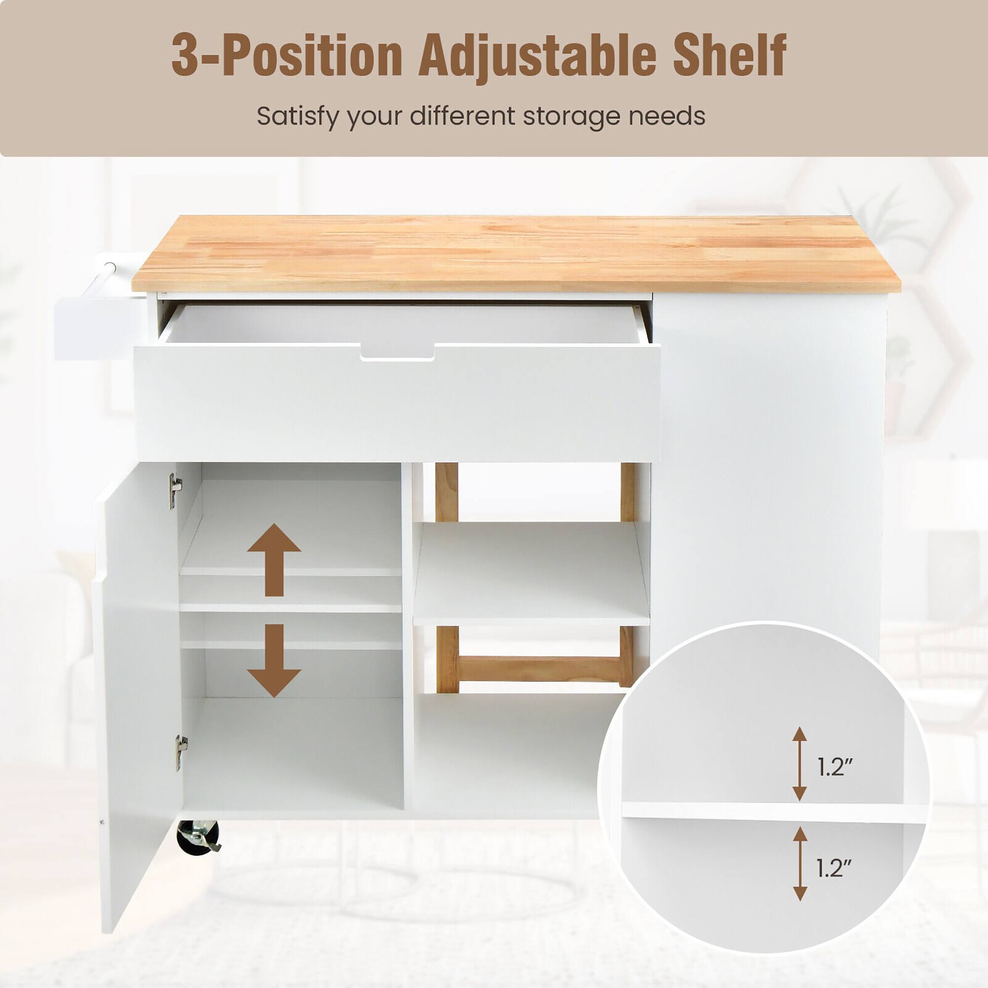 3-Position Adjustable Shelf  
Satisfy your different storage needs  

1.2"  
1.2"