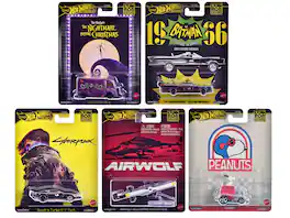 "Pop Culture 2025" 5 piece Set M "Premium Series" Diecast Model Cars by Hot Wheels - Multicolor