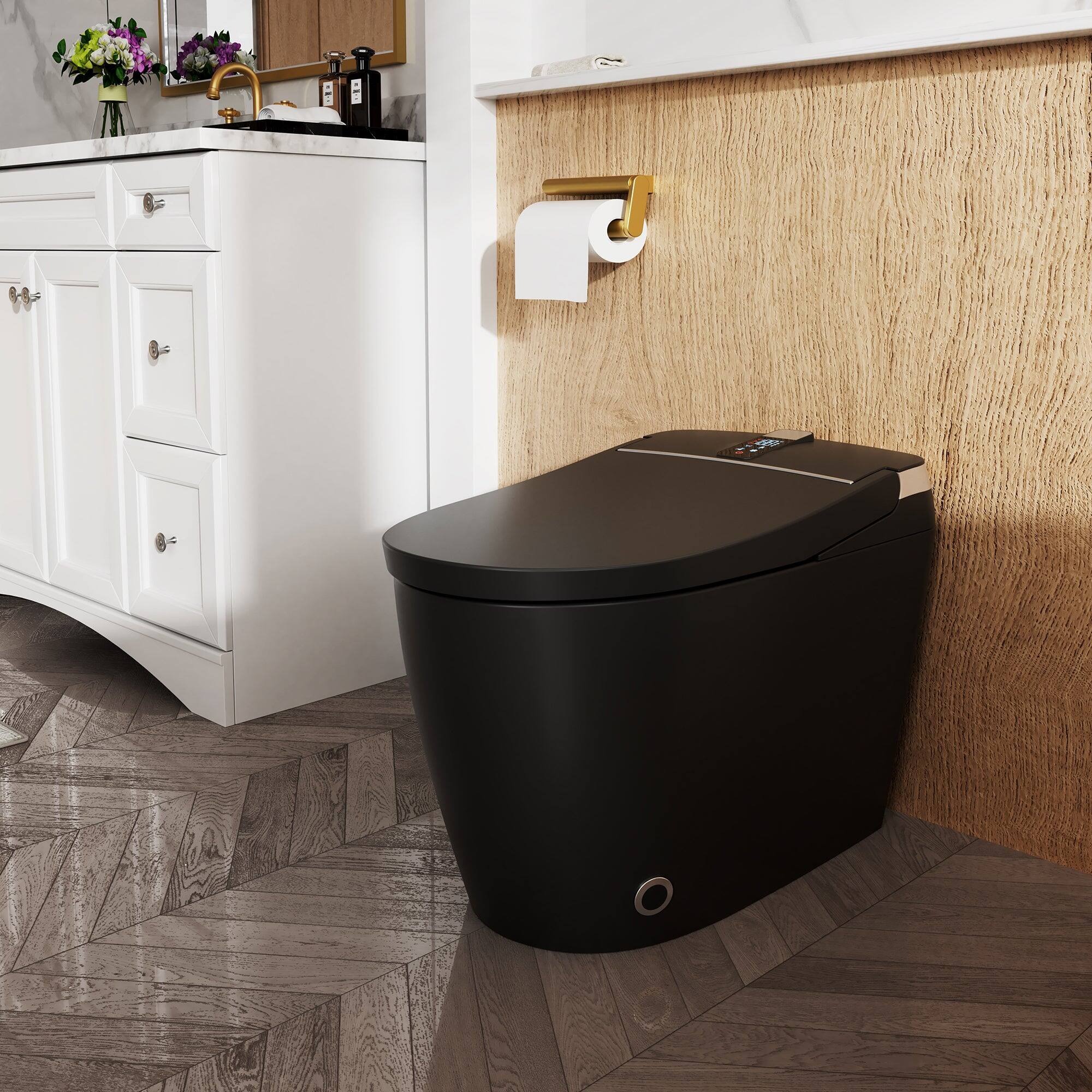 Alt View 2. Boyel Living - Smart Toilet Black Ceramic Body Heated Seat Multi Wash Auto Flush with Remote - Black.