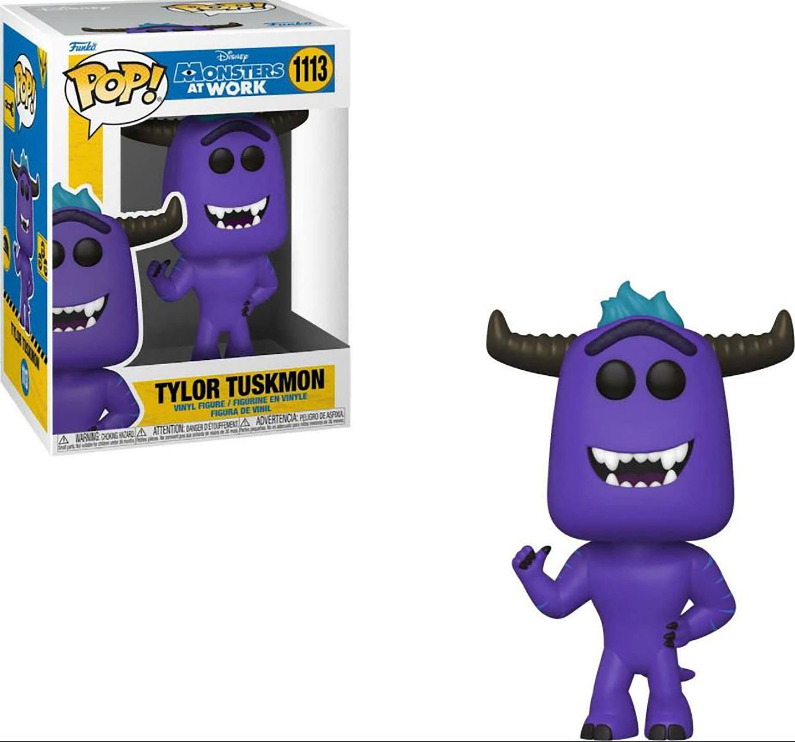 Sure, here is the corrected and grouped text from the image:

---

**Front of the Box:**

- Funko
- Disney
- POP!
- MONSTERS AT WORK
- 1113
- TYLER TUSKMON
- VINYL FIGURE / FIGURINE EN VINYLE / FIGURA DE VINIL / FIGURA DE VINIL
- WARNING: CHOKING HAZARD - SMALL PARTS. NOT FOR CHILDREN UNDER 3 YEARS. ATTENTION: RISQUE DE SOUFFOCATION - PETITS OBJETS. NE PAS LAISSER JEUER EN DESSOUS DE 3 ANS. ADVERTENCIA: PELIGRO DE AHOGAMIENTO - PIEZAS PEQUEÑAS. NO ACONDICIONADO PARA MENORES DE 3 AÑOS.

**Side of the Box:**

- Funko
- Disney
- POP!
- MONSTERS AT WORK
- 1113

**Bottom of the Box:**

- WARNING: CHOKING HAZARD - SMALL PARTS. NOT FOR CHILDREN UNDER 3 YEARS.
- ATTENTION: RISQUE DE SOUFFOCATION - PETITS OBJETS.