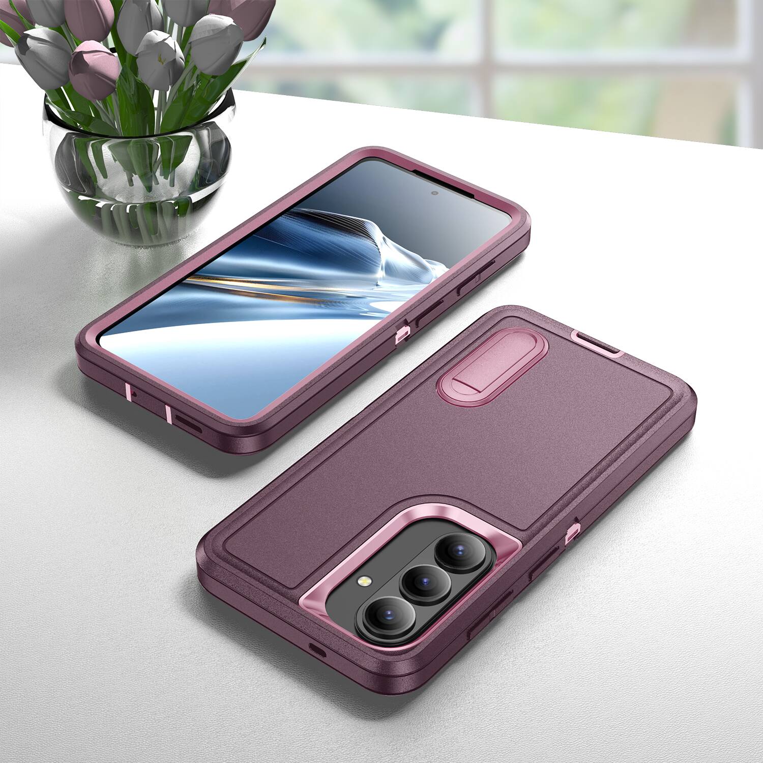 Alt View 3. Dteck - Heavy Duty Case for Samsung Galaxy S26 with Foldable Kickstand,Dual-Layer Shockproof Hard PC Soft Silicone Phone Cover - D.