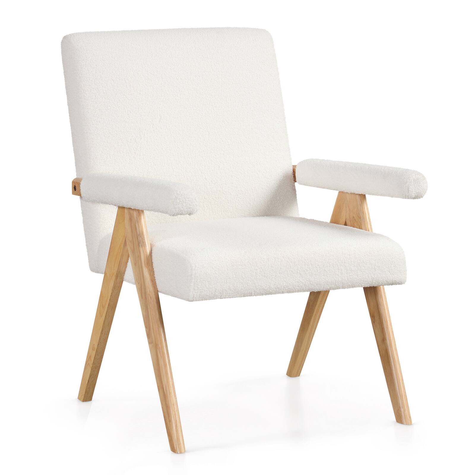 Front. WELLFOR - Mid-Century Modern Accent Chair with Rubber Wood Frame and Padded Armrests - White.