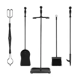 Ecooso - 5-Piece Fireplace Tool Set with Poker Brush Shovel Tongs and Stand for Fire Pit Maintenance - Black