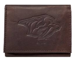 Rico Industries - Nashville Predators Embossed Trifold Wallet - Soft Dark Brown Leather - with Worn Distressed Look - Multi
