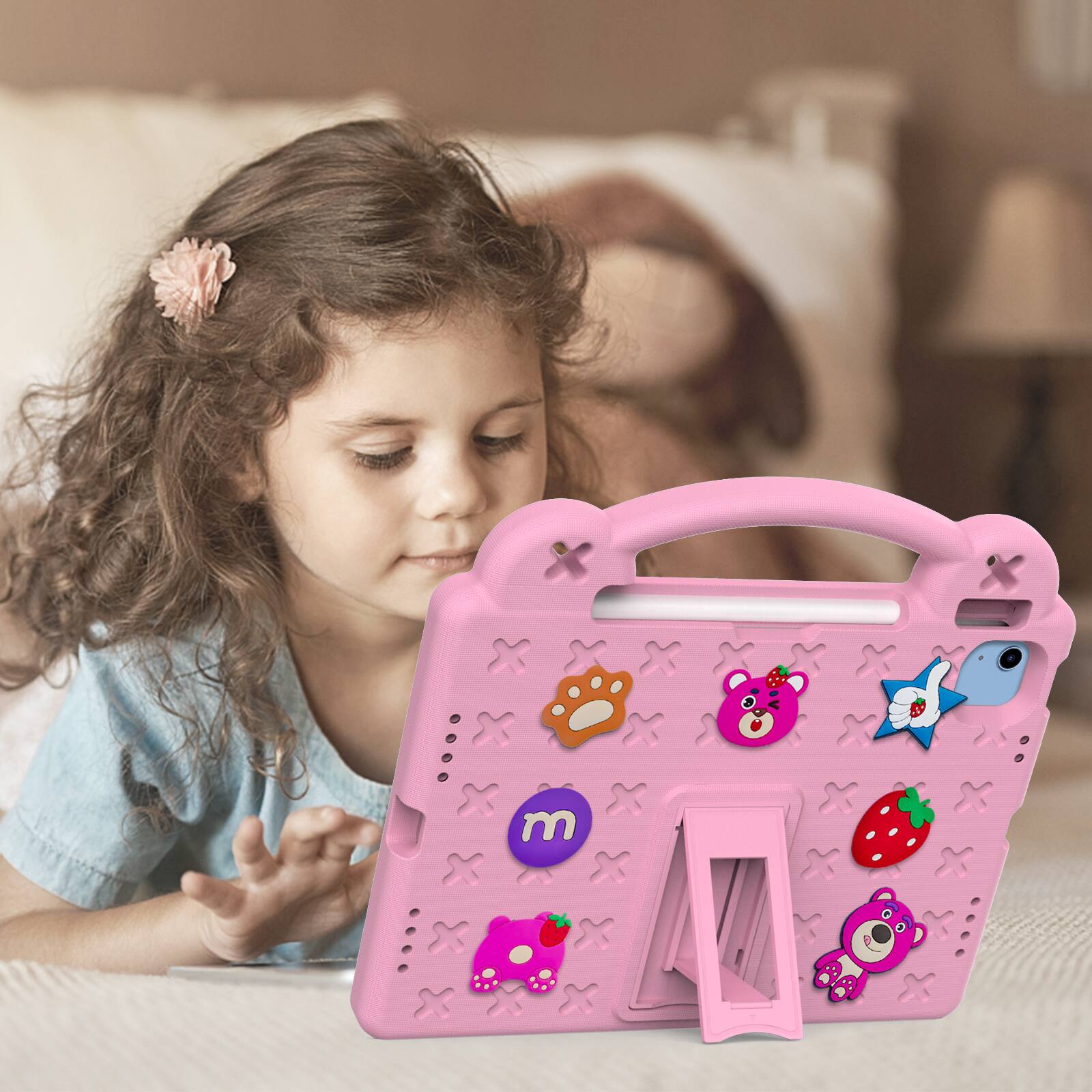 Alt View 4. Dteck - For Apple iPad 11"(A16 chip 2025)/iPad 10.9" 2022 Cute Cartoon Kid Case Built-in Kickstand Handle Grip Shockproof Cover - Pink.