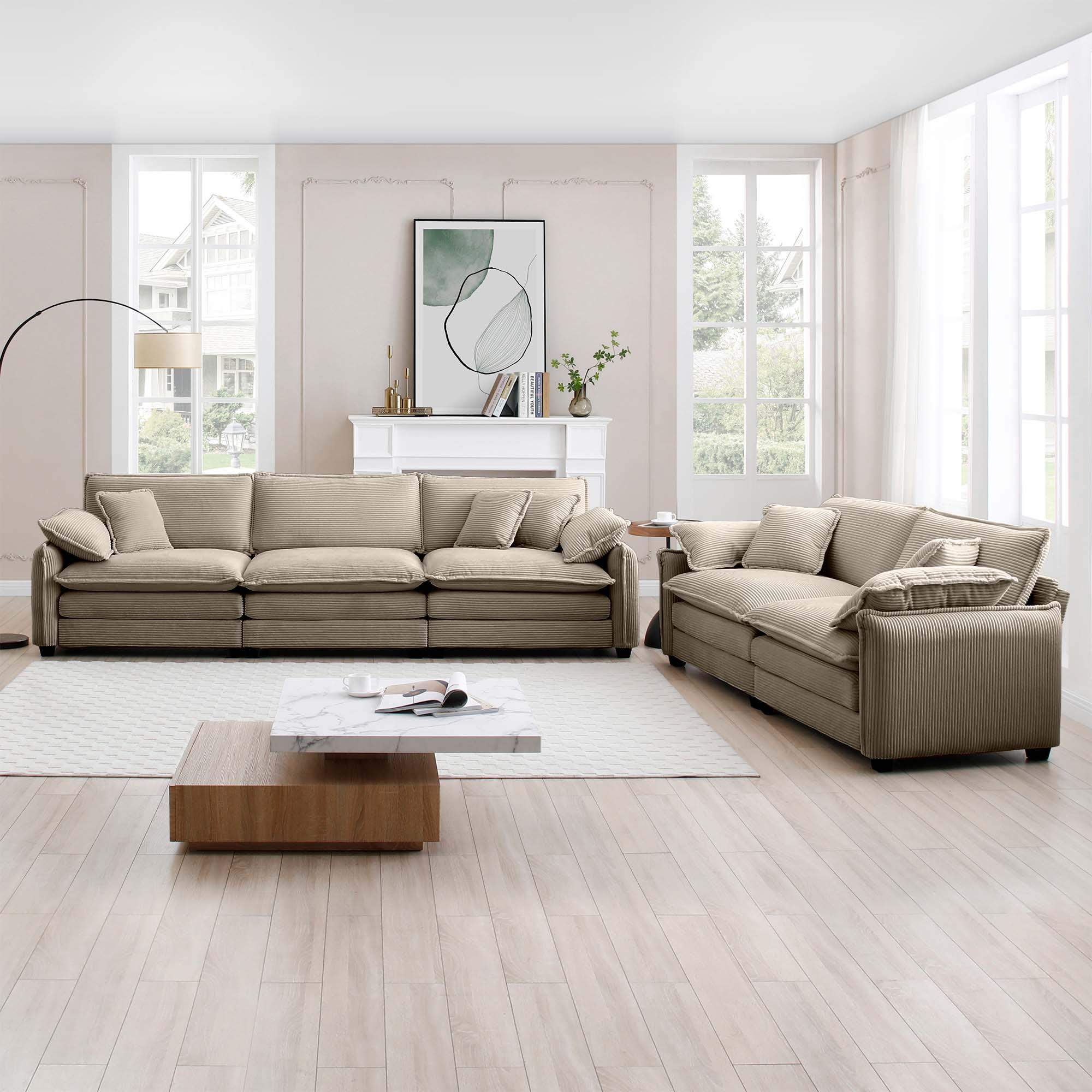 Left. LOVMOR - Family sofa set Deep Seat Sofa Warm Sofa for Home Cinema and Living Room One 2Seater Sofa and One 3Seater SofaTan - Tan.