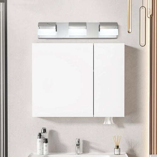 Left. LUCKY ONE - 3-Light LED Vanity Light, Chrome Bathroom Wall Fixture Over Mirror with Acrylic Shades - Chrome.