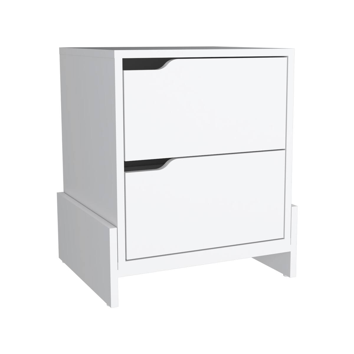 Alt View 2. Loheer - Loheer White Modern Nightstand with Two Drawers and Shelf, Engineered Wood Bedroom Bedside Table - White.