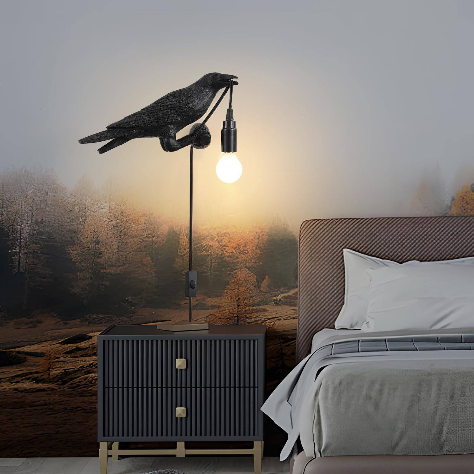 Alt View 3. Dazzling Pops - Raven Table Lamp Gothic Crow Adjustable Birds Light Wall Sconce For Bedroom Living Room Lifelike Decoration - Default.