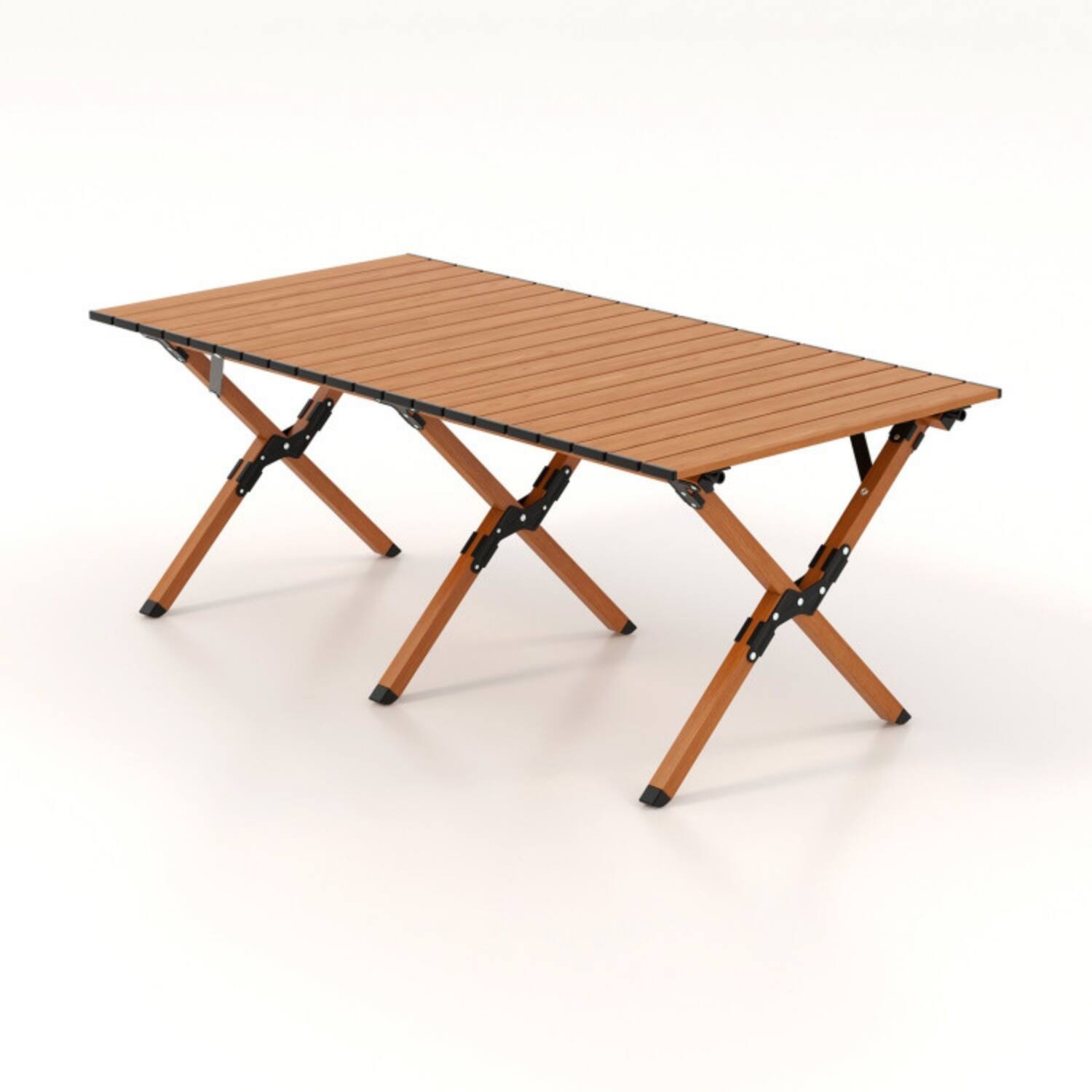 Alt View 4. Mondawe - Folding Aluminum Camping Table w Wood Grain Roll-Up Top Carry Bag Lightweight 110 lbs - Natural.