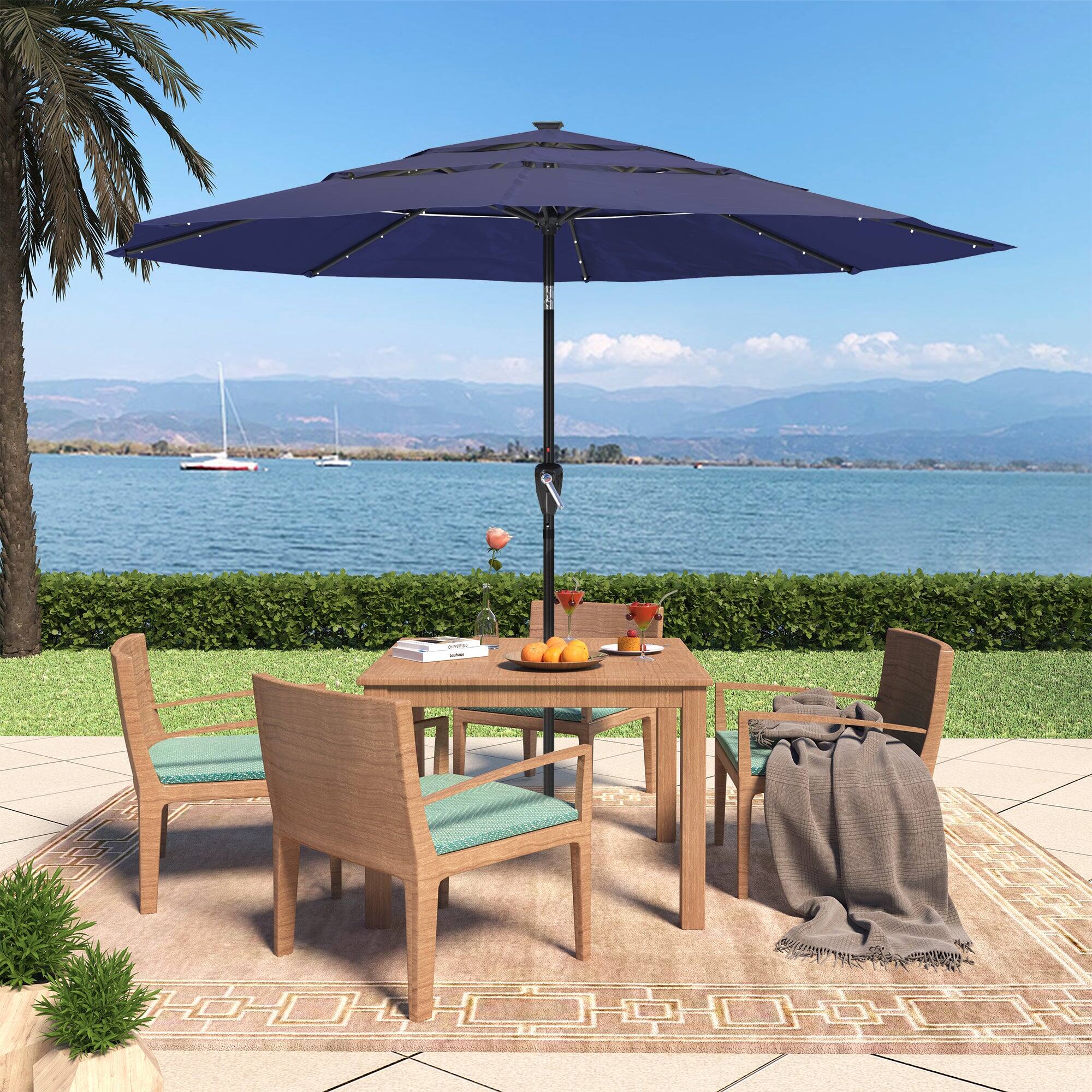 Alt View 3. Boyel Living - Aluminum Patio Market Umbrella Double or Triple Vent with Tilt - Navy.