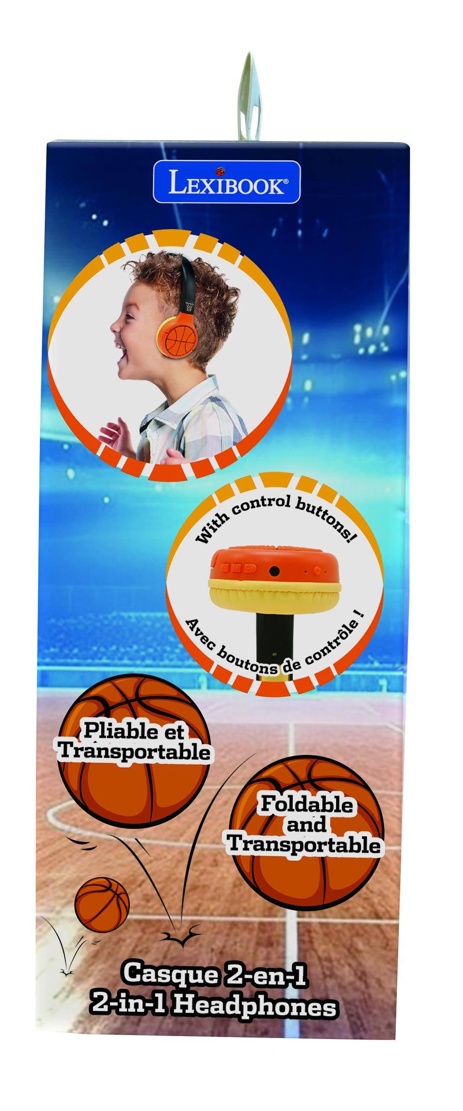 LEXIBOOK control With buttons!  
i Avec contrôleur boutons de  
Pliable et Transportable  
Foldable and Transportable  
Casque 2-en-1  
2-in-1 Headphones