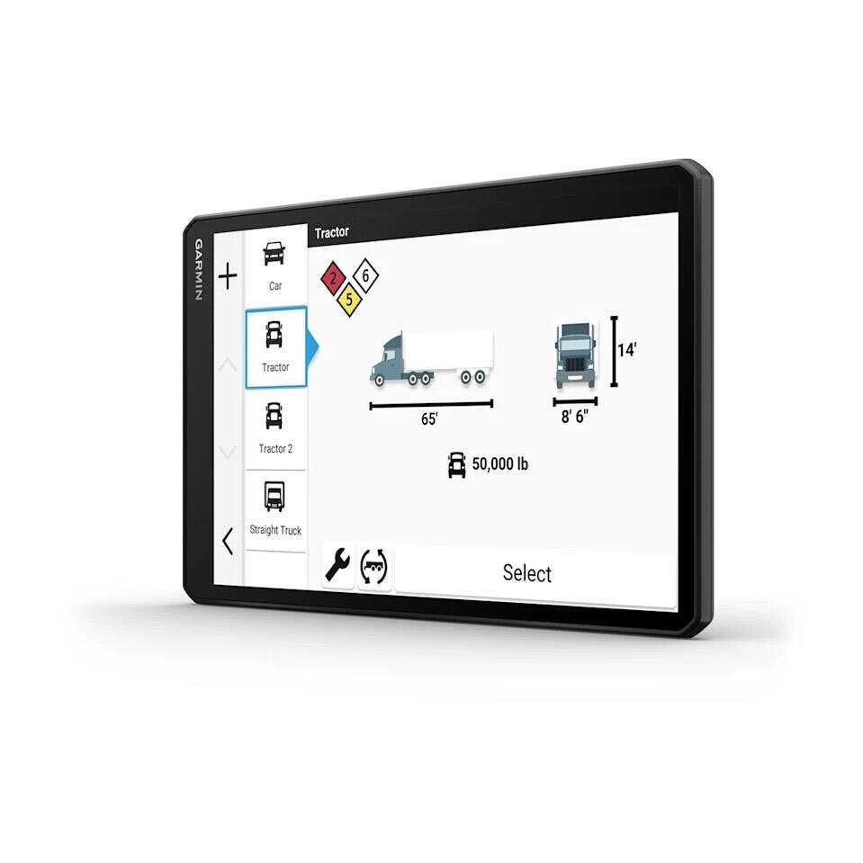 GARMIN  
Tractor  
Car  
Tractor  
Tractor 2  
Straight Truck  
6'5"  
8'6"  
14'  
50,000 lb  
Select