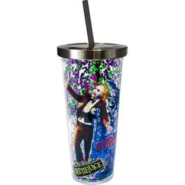 Spoontiques - Beetlejuice Double Walled Insulated Acrylic Tumbler Glitter Cup with Straw 20 ounce - Multicolor