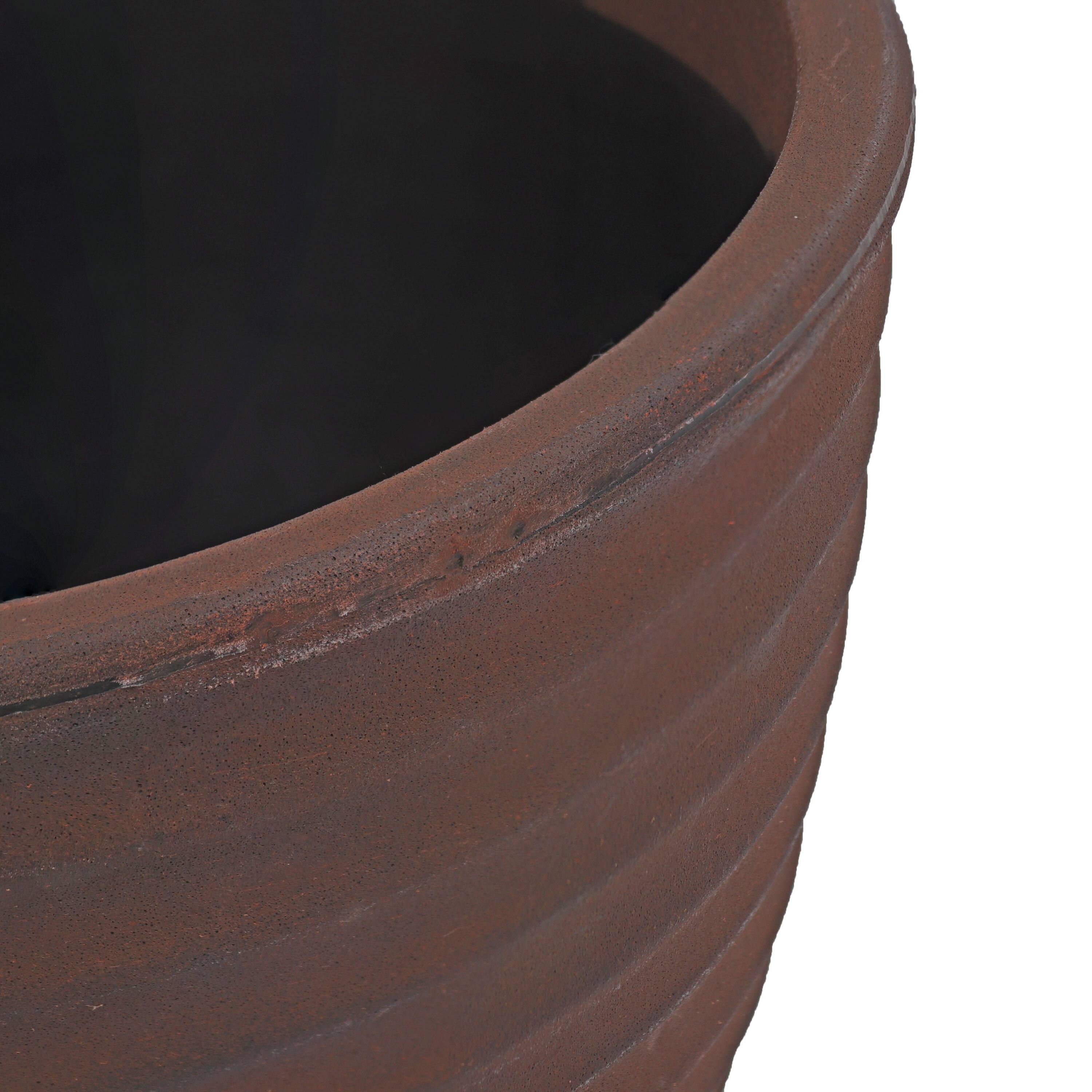 Alt View 10. Sunnydaze - 16 in Ribbed Polyresin Outdoor Planter - Rust.