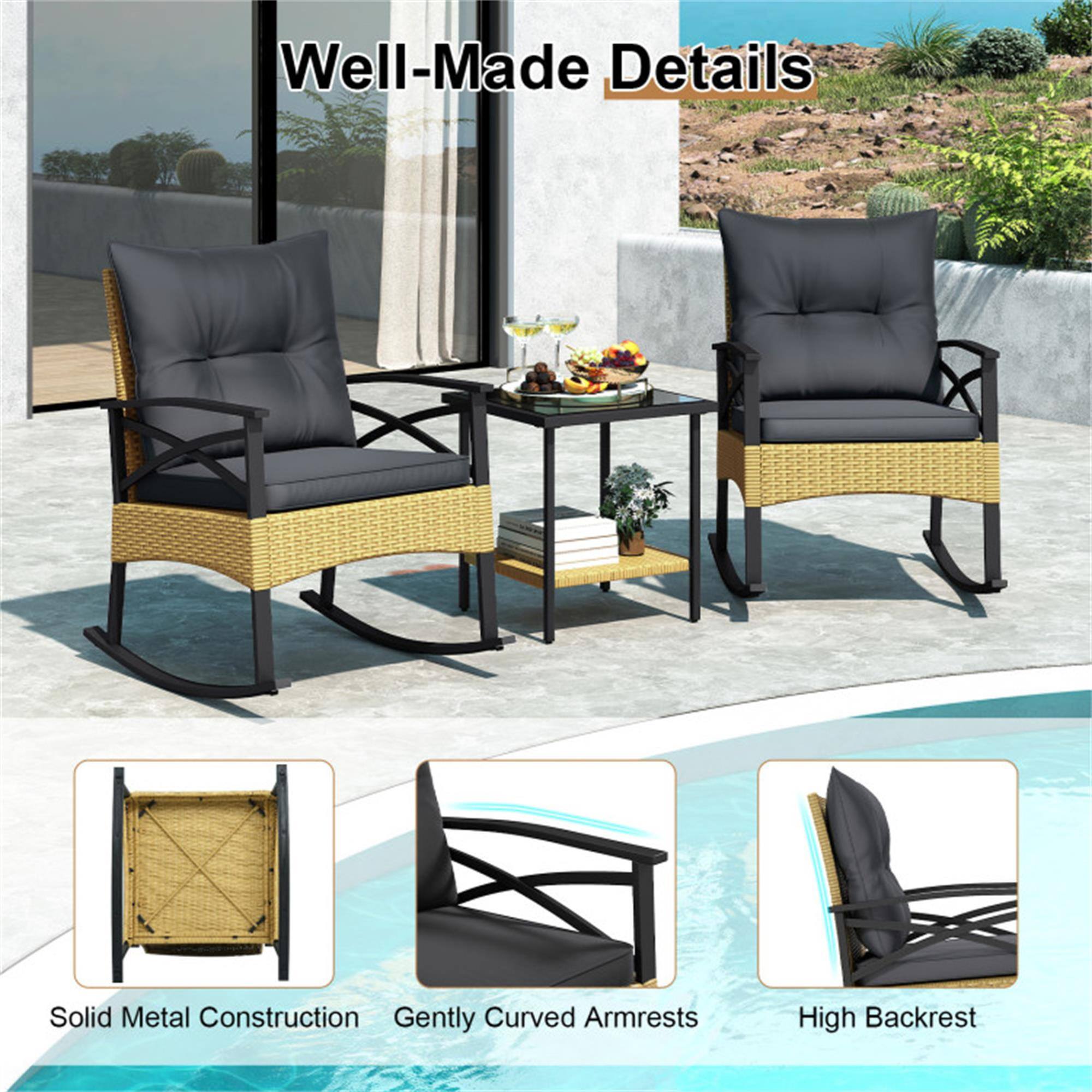 Well-Made Details

- Solid Metal Construction
- Gently Curved Armrests
- High Backrest