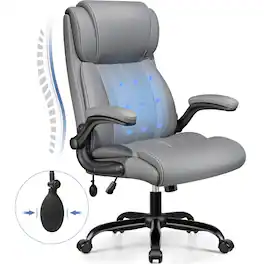 Brick Attic - 400 lbs High-Back Executive Office Chair with Adjustable Air Lumbar Flip-Up Armrests, Home Desk Rocking Computer Chair - Light Gray