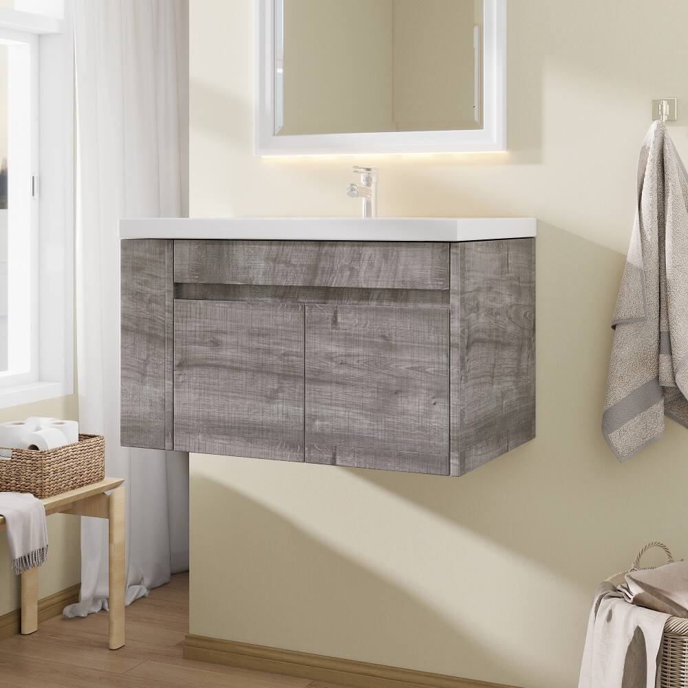 Front. Loheer - Loheer 30 Inch Floating Bathroom Vanity Grey Wall Mounted Vanity with Sink - Grey.