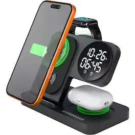 HyperGear - PowerFold 24/7 3-in-1 Wireless Charging Stand with Digital Alarm Clock - Black