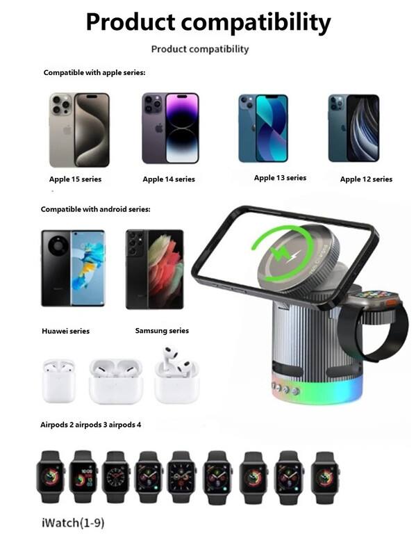 Product compatibility

Compatible with apple series:
- Apple 15 series
- Apple 14 series
- Apple 13 series
- Apple 12 series

Compatible with android series:
- Huawei series
- Samsung series

Compatible with:
- Airpods 2
- Airpods 3
- Airpods 4

iWatch (1-9)
