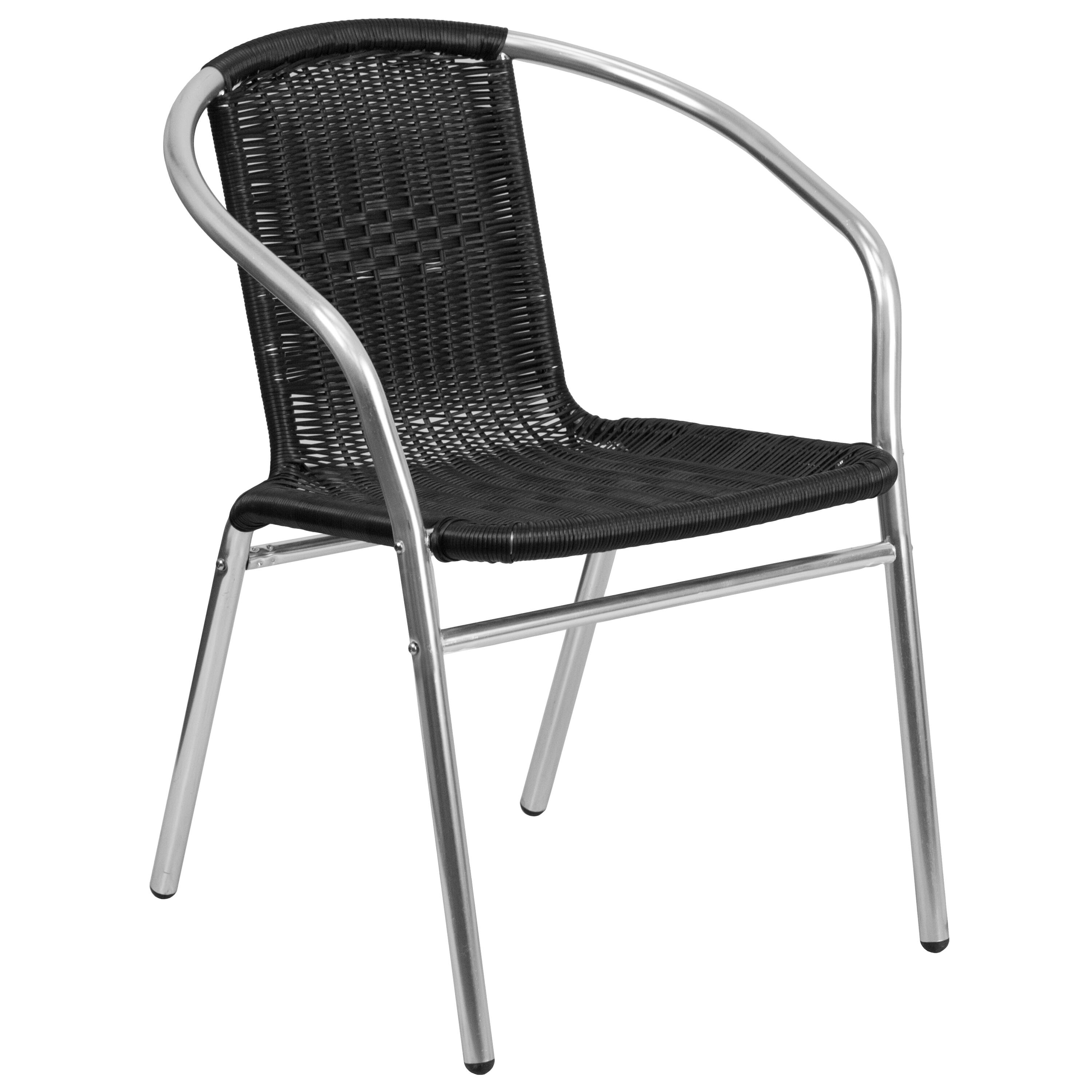 Alt View 4. Emma + Oliver - 31.5" Square Aluminum Garden Patio Table Set with 2 Rattan Chairs - Black.