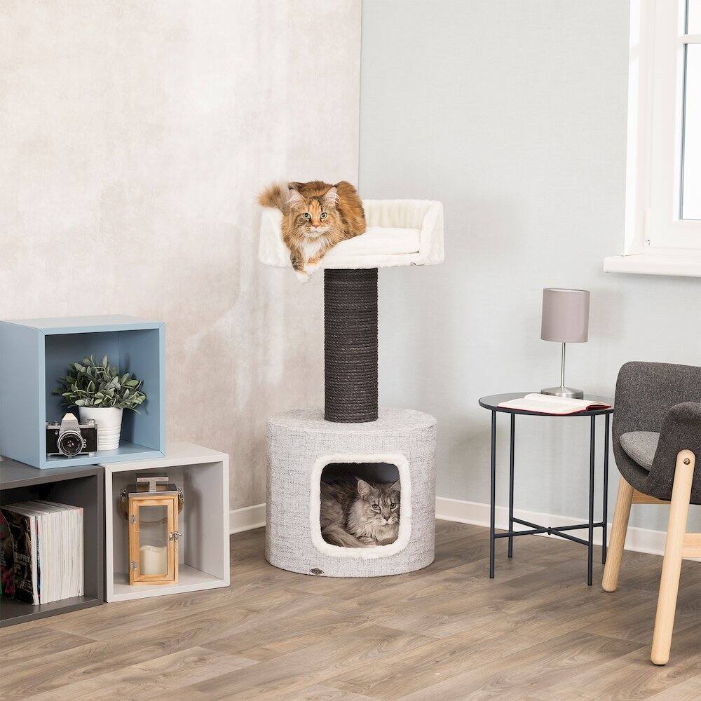 Angle. TRIXIE - Fonda XXL Sisal & Plush 2-Level 39" Cat Tree with Scratching Post & Condo, Gray - Gray.