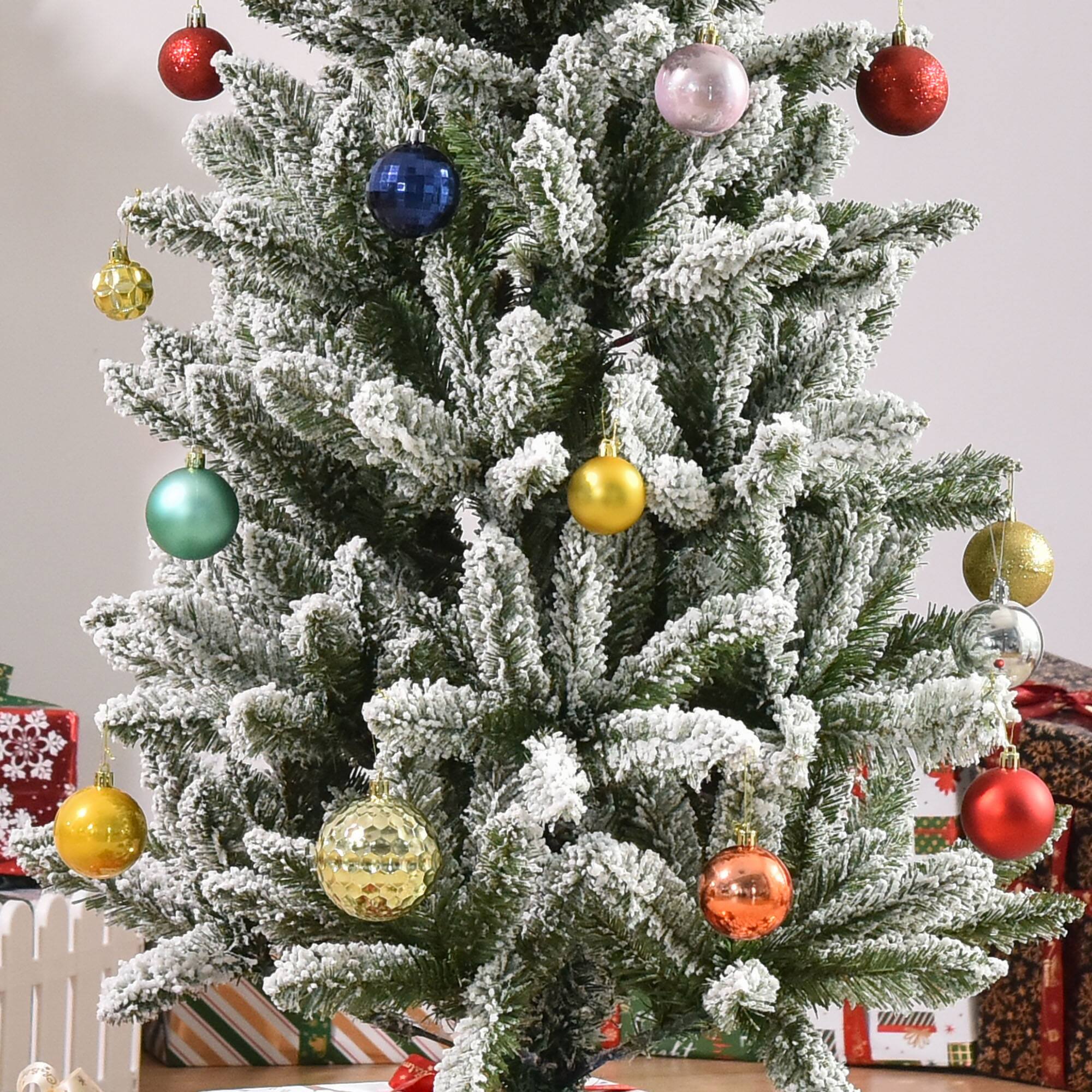 Alt View 7. Homcom - Unlit Snow-Flocked Slim Pine Artificial Christmas Tree with Realistic Branches and 394 Tips - Green.