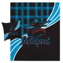 Pegasus - Miami Marlins Plaid Wave Lightweight Blanket & Pillow Combo Set - Multicolor