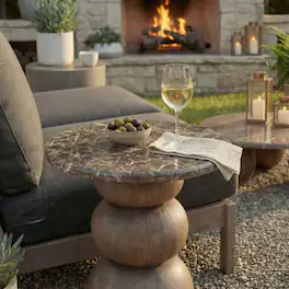 Pietra Indoor Outdoor Round Side Table by Modway - Dark Emperador Marble