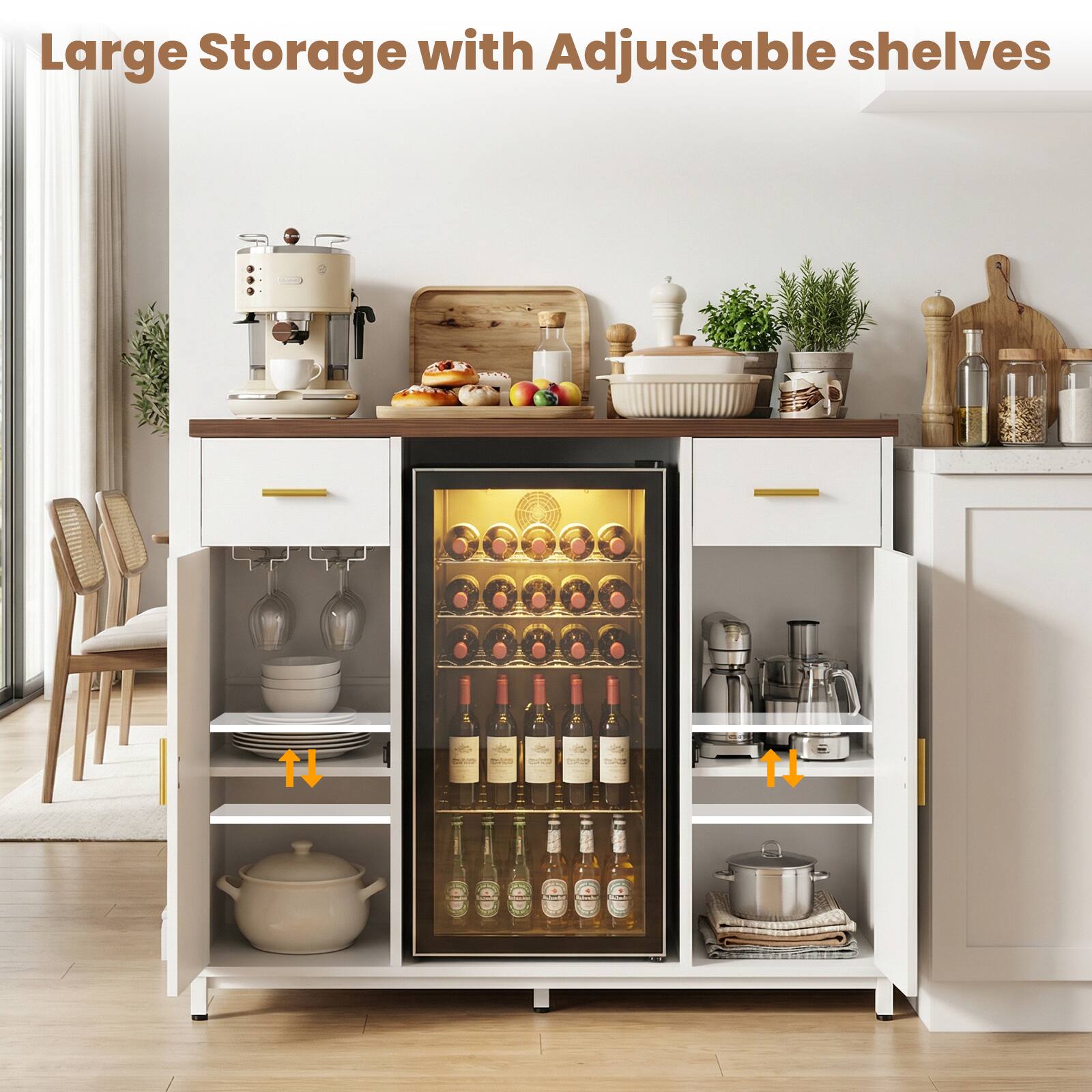 Large Storage with Adjustable shelves