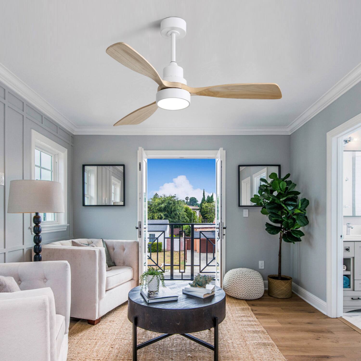 Alt View 5. GOODSILO - 48 Inch Reversible DC Motor Ceiling Fan with Remote Control and Solid Wood Blades for Large Room Airflow - White.