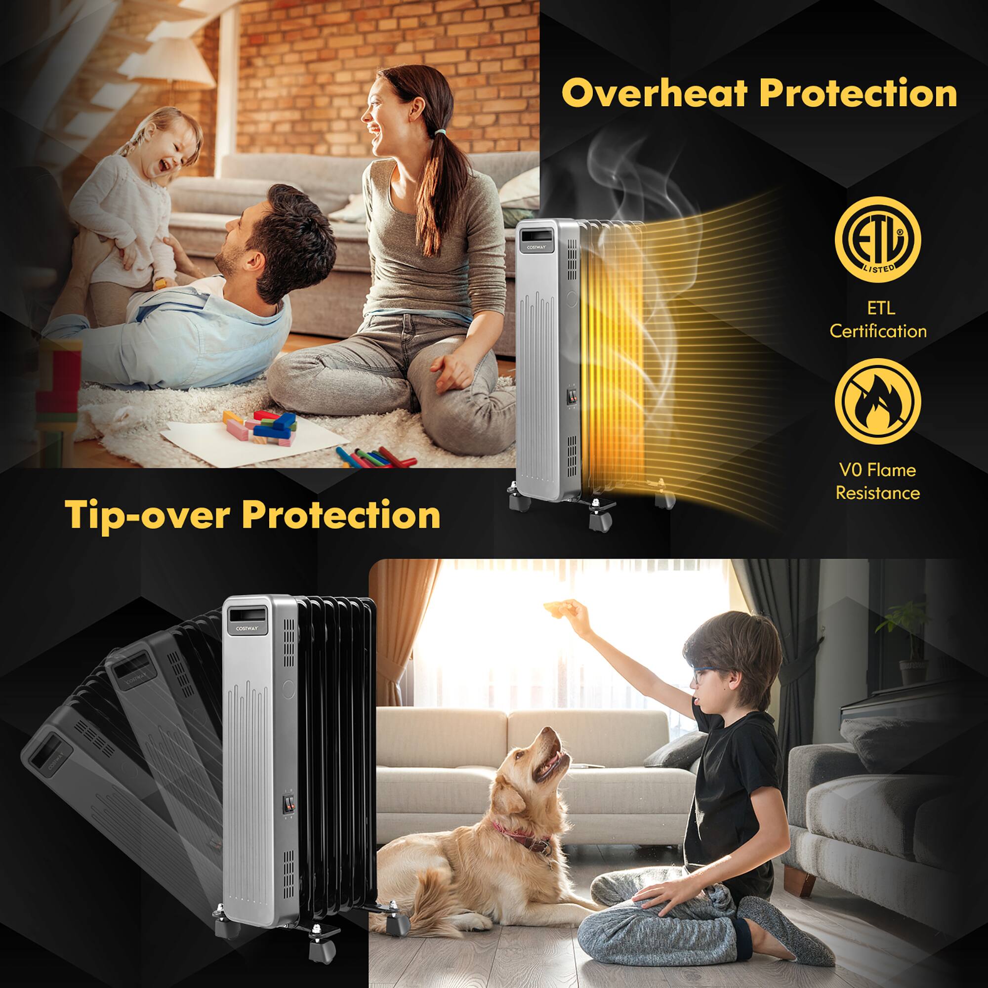 Overheat Protection

ETL LISTED  
ETL Certification  
V0 Flame Resistance

Tip-over Protection