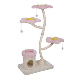 Boyel Living - and Beige FlowerShaped Cat Tree with Blooming Platforms Bed Condo and Dangling Toys MultiLevel Cat Tower for wit - Pink