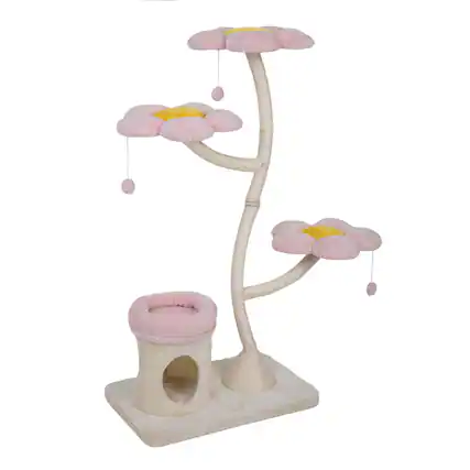 Front. Boyel Living - Pink and Beige FlowerShaped Cat Tree with Blooming Platforms Bed Condo and Dangling Toys MultiLevel Cat Tower for wit - Pink.