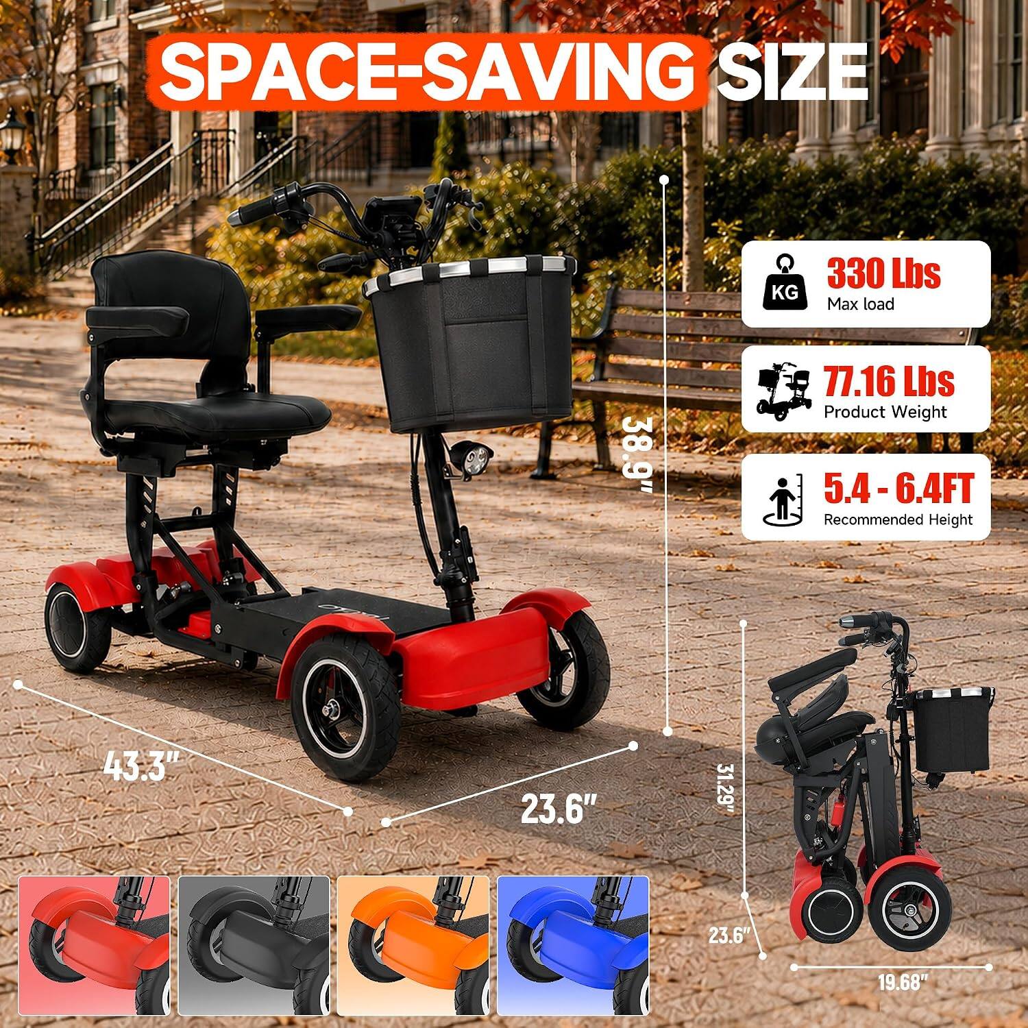 SPACE-SAVING SIZE

- 330 Lbs Max load
- 77.16 Lbs Product Weight
- 5.4 - 6.4FT Recommended Height

Dimensions:
- 43.3"
- 38.9"
- 23.6"
- 31.29"
- 23.6"
- 19.68"
