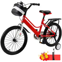 Topteng - 16" Kids Bike for Boys and Girls with Training Wheels,Basket, Dual Brakes, Adjustable Handlebars & Seat - Red
