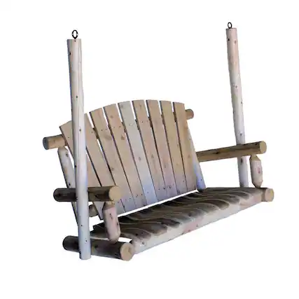 Front. Contoured Comfort - Cedar Log 4ft Porch Swing - Brown.