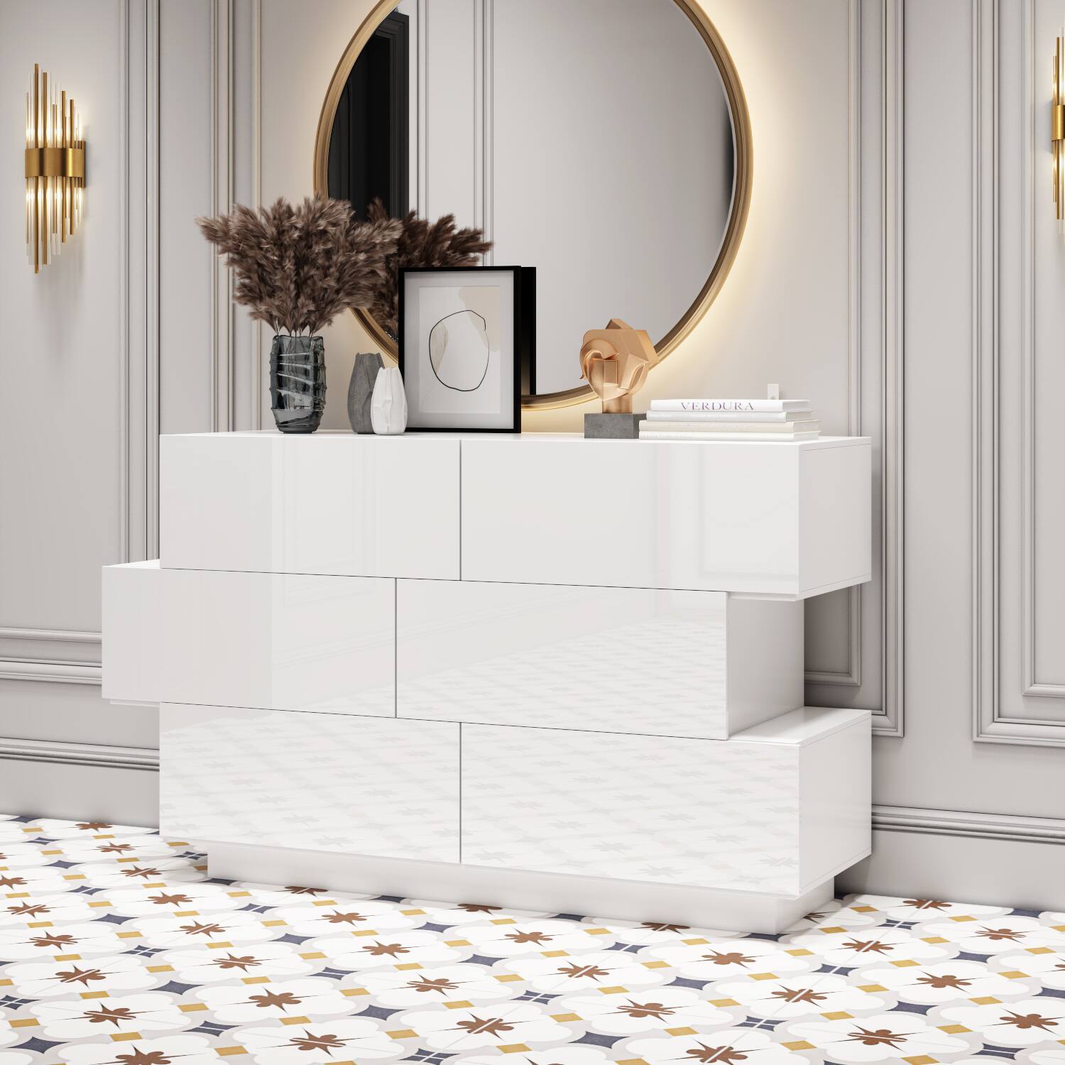 Alt View 7. Famapy - Famapy High - Gloss Storage Cabinet 6-Drawers Dresser with Sleek Sophistication - White.