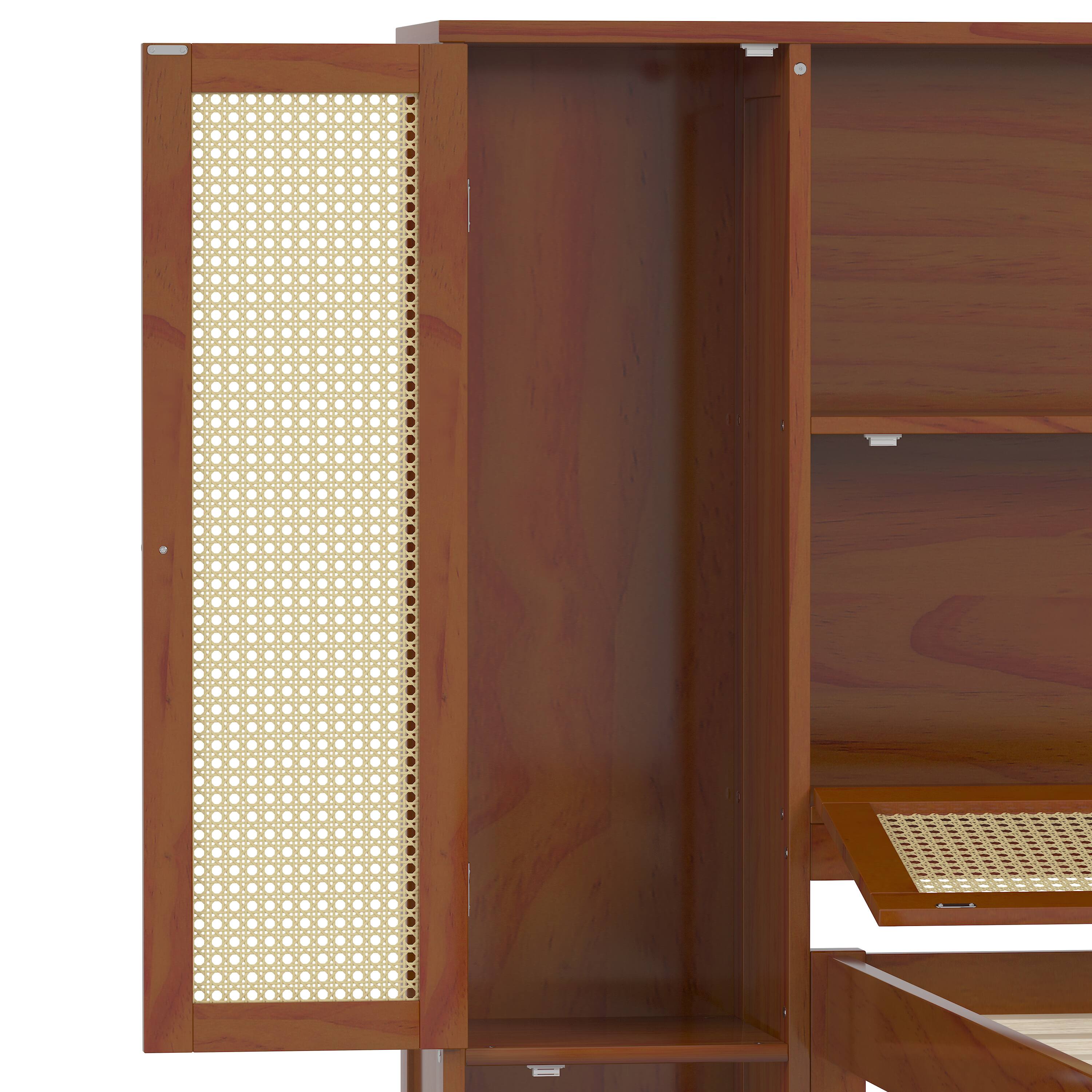 Alt View 7. Tiramisubest - Twin Size Wooden Multifunctional Platform Bed with Two Storage Lockers, Drawer, and Storage Shelf on Headboard - Walnut.