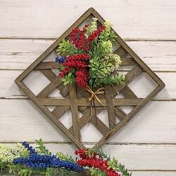 Angle. BreeBe - Red White & Blue Heather and Boxwood Bouquet - 12" - Multicolor.