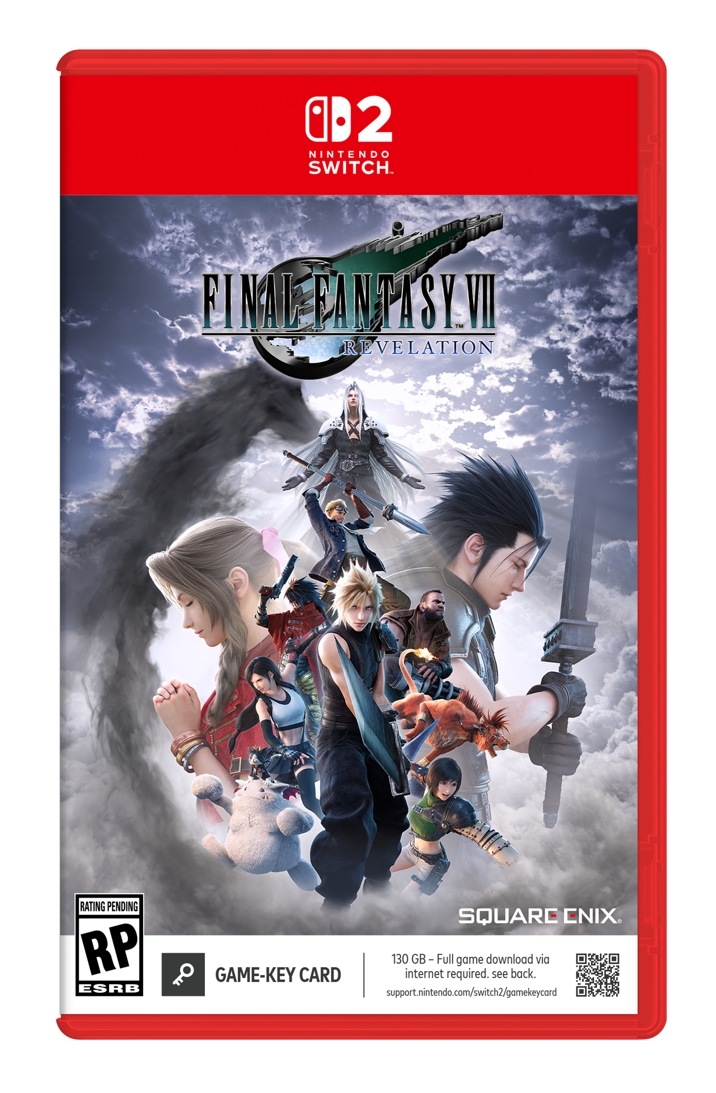 CB2 NINTENDO SWITCH  
FINAL FANTASY VII REVELATION  
RATING PENDING SQUARE ENIX RP Off GAME-KEY CARD 130 GB - Full game download via internet required. See back. support.nintendo.com/switch2/gamekeycard - RP (Rating Pending)