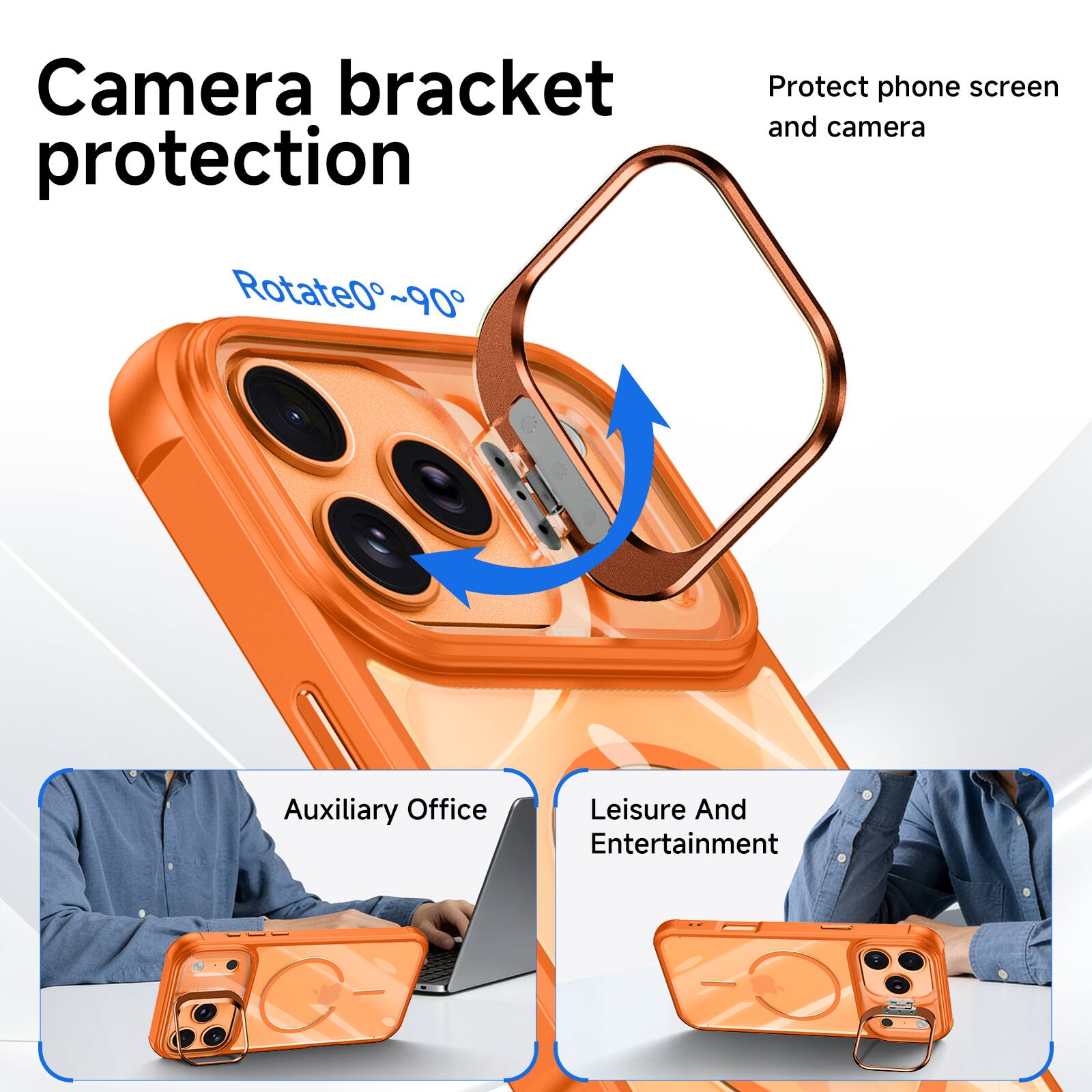 Camera bracket protection  
Protect phone screen and camera  
Rotate 0°~90°  
Auxiliary Office  
Leisure And Entertainment