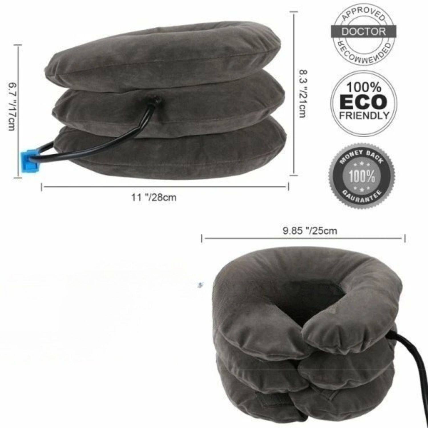 6.7" / 17cm  
11" / 28cm  
8.3" / 21cm  
9.85" / 25cm  

APPROVED DOCTOR  
RECOMMENDED  

100% ECO FRIENDLY  

MONEY BACK  
100% GUARANTEE