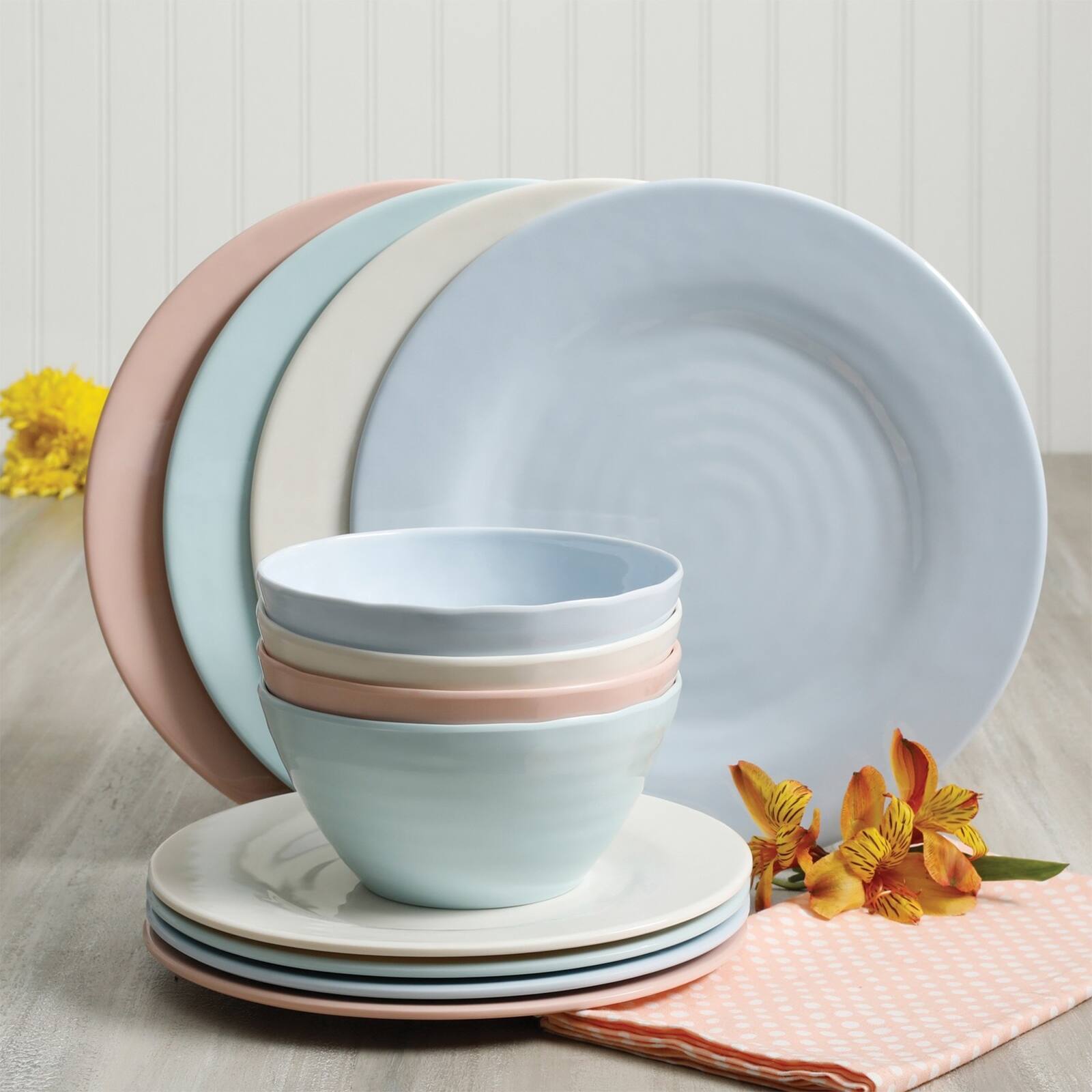 Alt View 7. Gibson - Gibson Home Brist Pastels 12 Piece Melamine Dinnerware Set in Assorted Colors - Assorted.