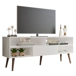 Madesa - TV Stand with 1 Door and 4 Shelves 59"L Cable Management Media Storage - White