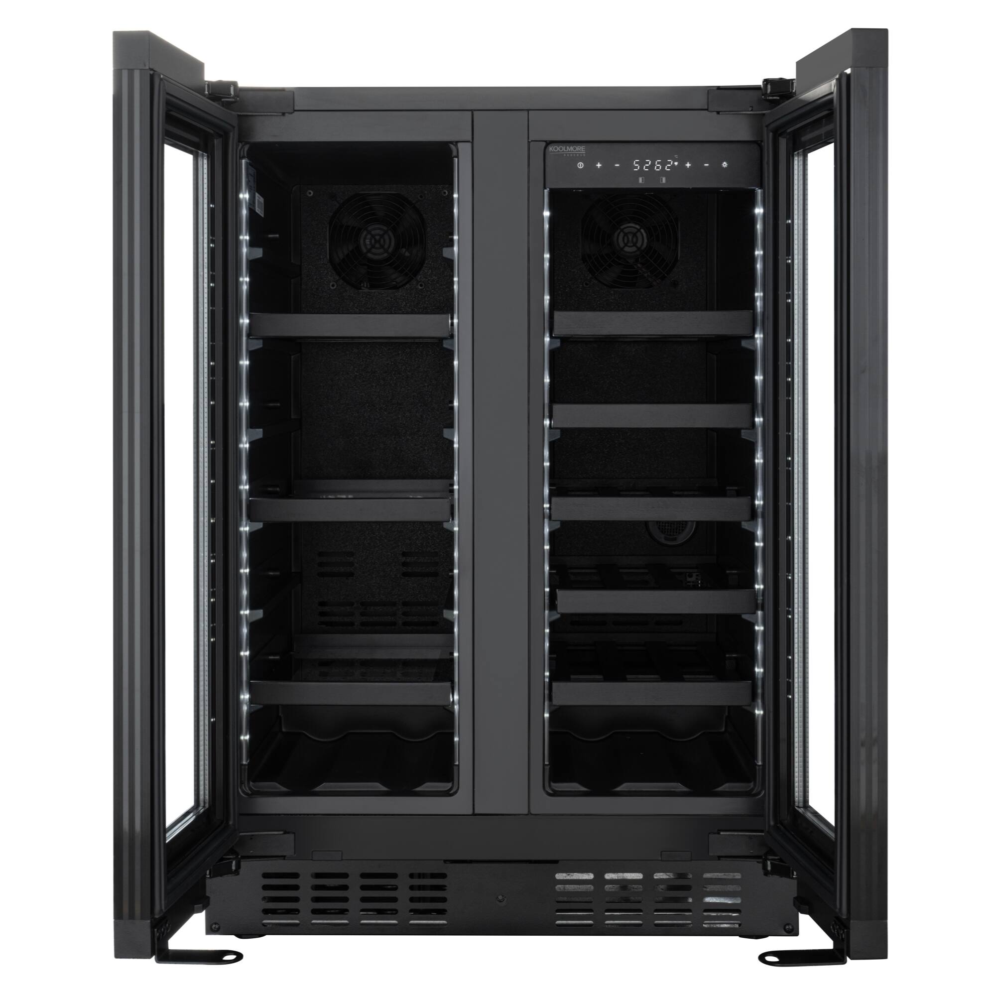 Alt View 3. Koolmore - 24" French Door Panel-Ready Cooler, Dual Zone, 20 Bottles Right / 2.1 Cu. Ft. Left, Black Shelves - Black.