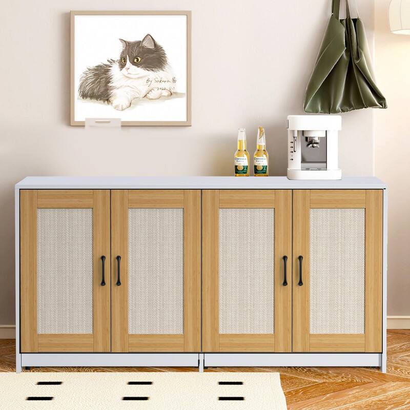 Left. GARVEE - 47 inch Double Litter Box Enclosure - Wooden 2-Cat Hidden Cabinet w/ Drawers & Doors, Cat House/TV Stand Sideboard - White.