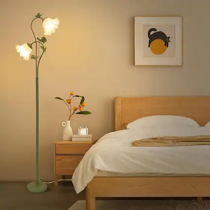 Front. Akoasm - Vintage Flower Floor Lamp Standing Lamp with 2 LED 5W Blubs, Foot Switch for Living Room Bedroom Office.