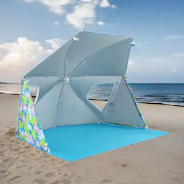 Loheer - UPF50+ Beach Umbrella Tent, Portable 2-in-1 Sun Shelter with Carrying Bag, Pop-Up UV Protection Canopy - Blue