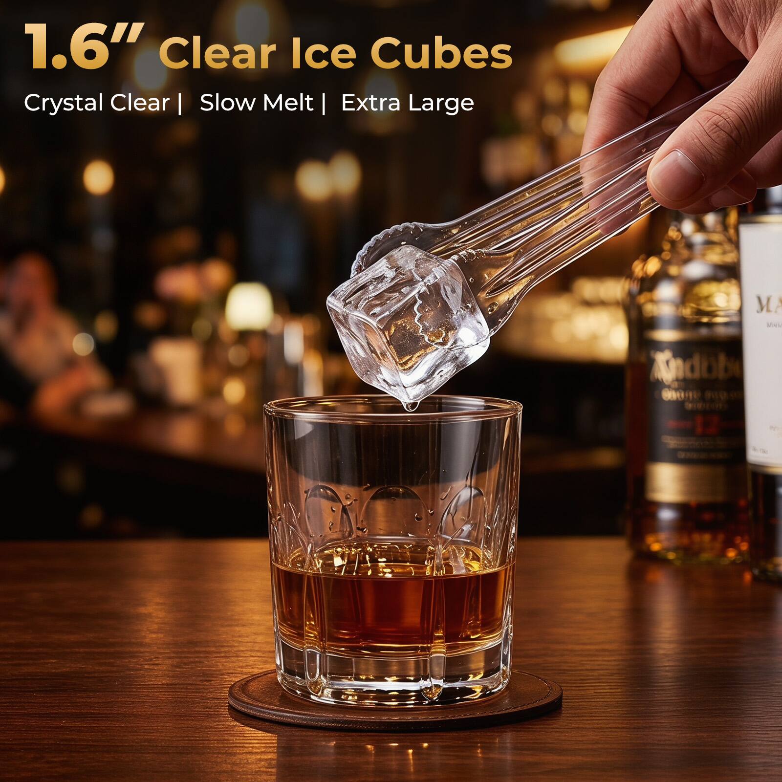 1.6" Clear Ice Cubes  
Crystal Clear | Slow Melt | Extra Large